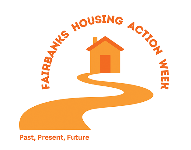 Fairbanks Housing Action Week logo with a house nd winding road